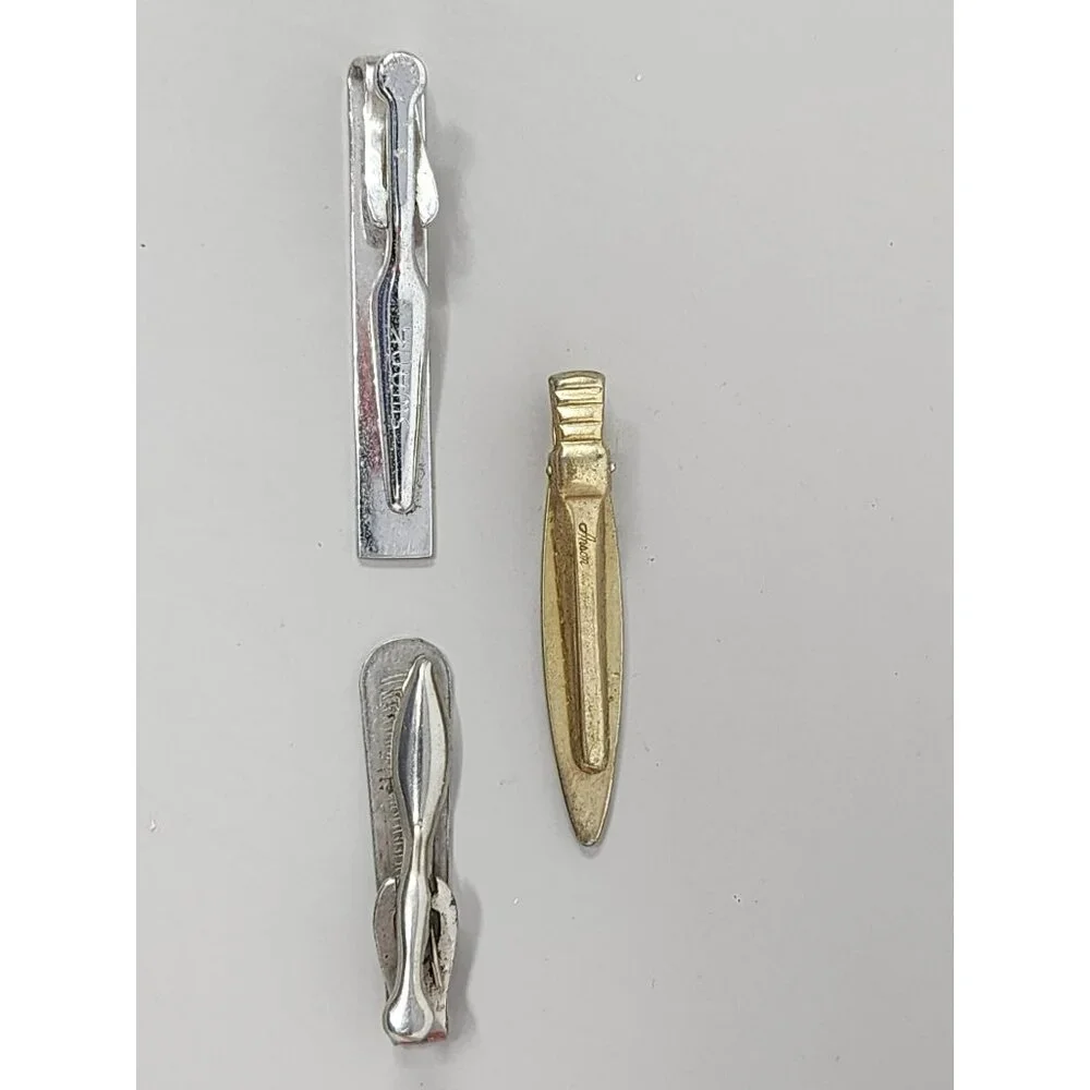 Lot Of‎ 3 Vintage Gold & Silver Tie Cips Anson/Swank/Unmarked